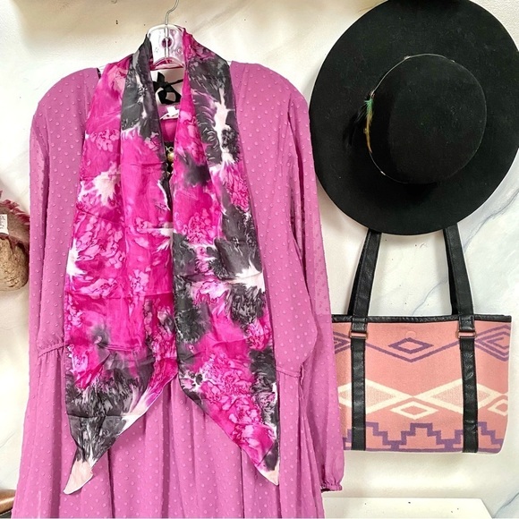 SILK Magenta watercolour artisan scarf/neckwrap handcrafted w love - Picture 6 of 9